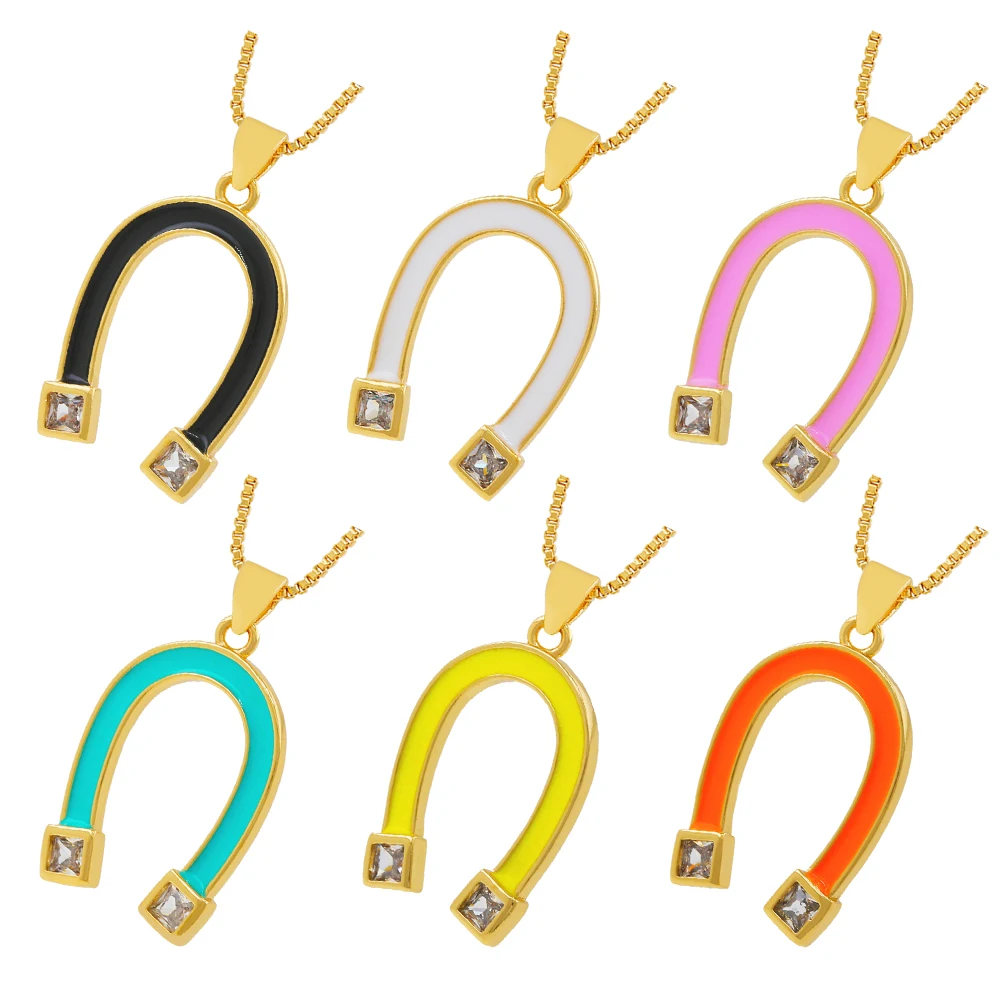 2022 Spring New Christmas Gift Oil Dripping U Shape Charms  Necklace For Women Original Brand Necklace Jewelry