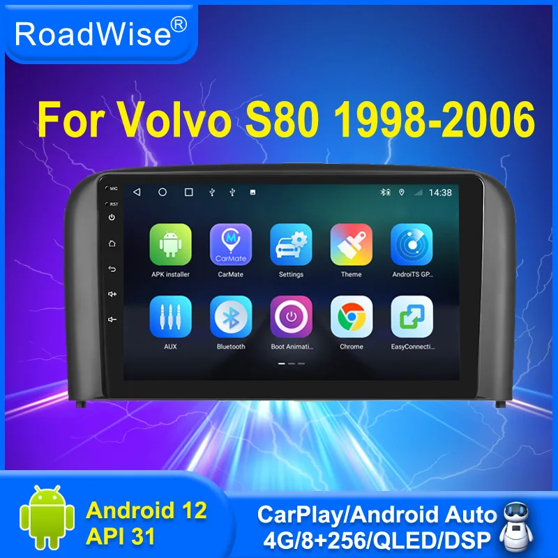 Roadwise 8+256 Android 12 Car Radio Carplay For Volvo S80 1 1998 - 2006 Multimedia 4G WIFI Navi GPS DVD 2 DIN Autoradio Stereo