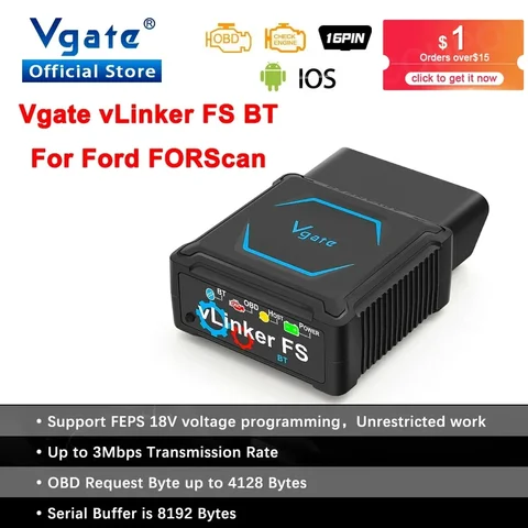 Vgate vLinker FS ELM327 Bluetooth для Android/IOS для Ford FORScan HS MS CAN ELM 327 OBD 2 OBD2 Инструменты для диагностического сканера автомобиля