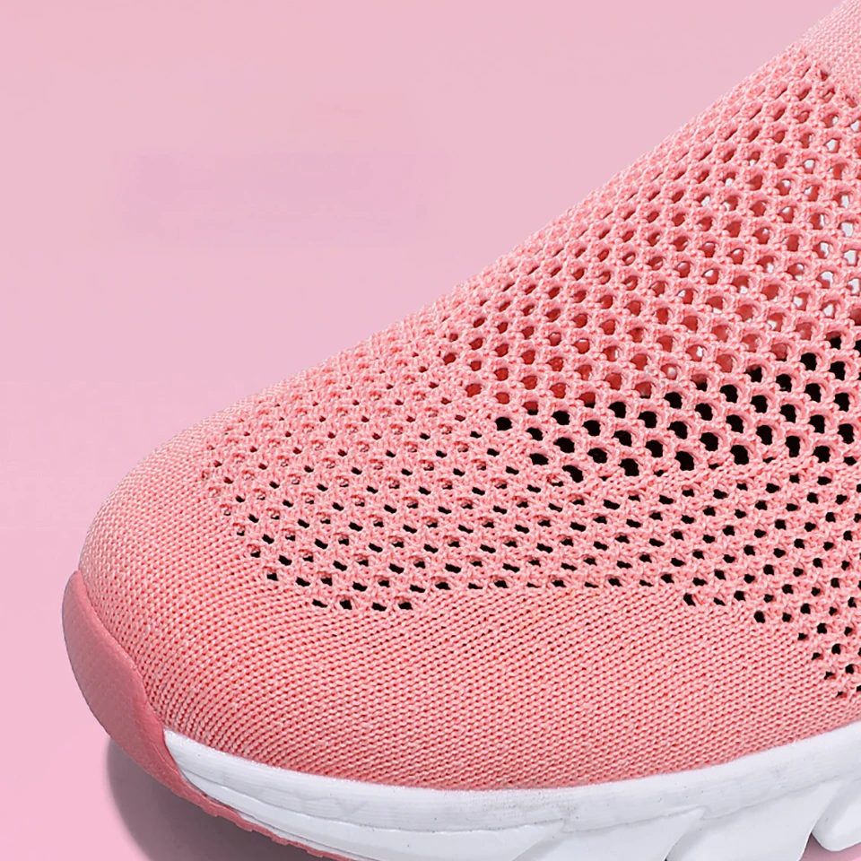Loekeah Women Jogging Shoes Mesh Breathable Casual Female Shoes Slip-on Summer Running Shoes Flat Light Outdoor Sport Footwear