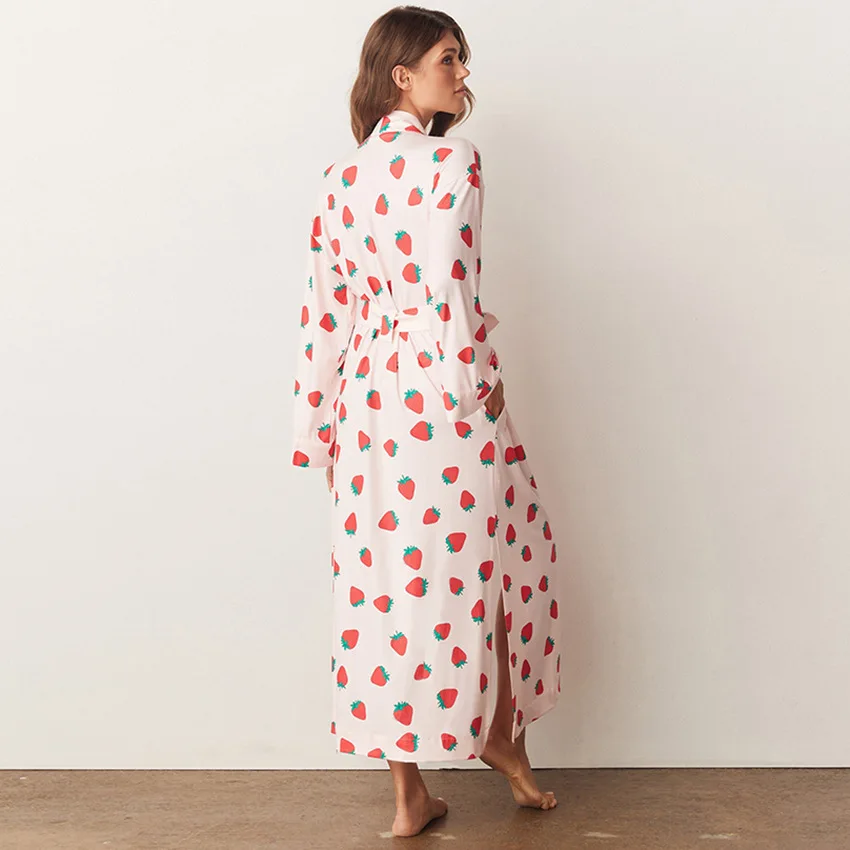 Autumn Printed Nightgown Long Sleeved Women Knitted Kimono Cardigan Loose Hotel Bathrobe Loose Silk Robe Thin Home Sleepwear