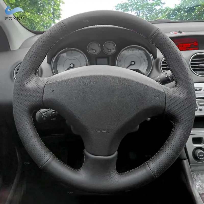 

Автомобильные аксессуары, черная перфорированная кожаная накладка на руль из микрофибры, отделка для Peugeot 308, старый Peugeot 408