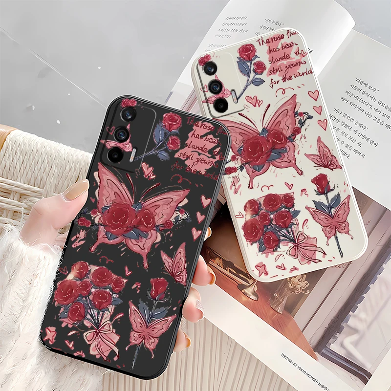 Rose Flowers Butterfly Case For OPPO Realme GT NEO2 Master GT2 XT X2 Q5 Q3I V5 V13 U1 Pro Shockproof Soft Silicone Phone Cover