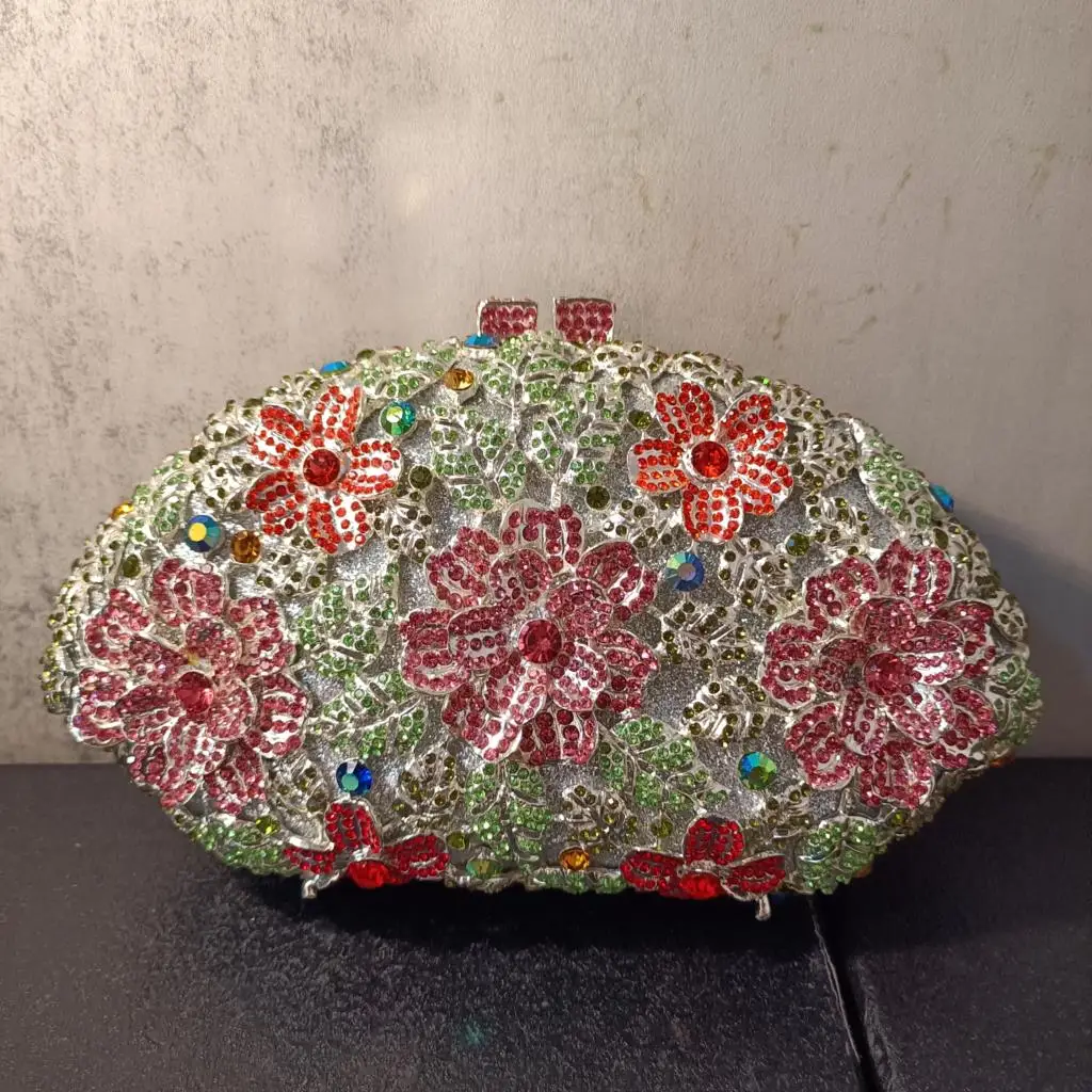 

Newest Crystal Evening Bag Designer Multi Flower Stones Clutches Bags Prom Handbags Diamond Clutch Purse Party rhinestones Bags