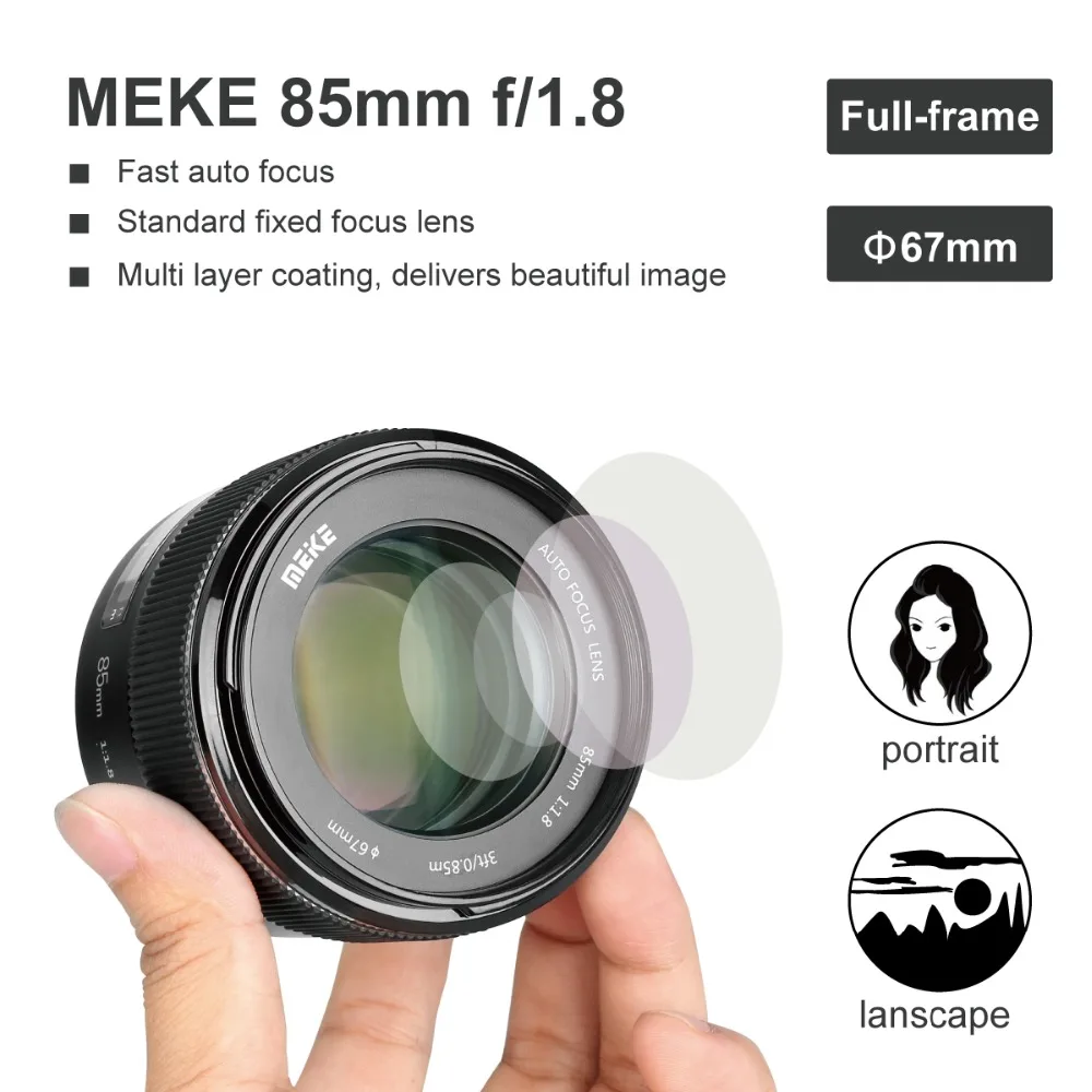 

Meike 85mm F/1.8 Full Frame Auto Focus Portrait Prime Lens For Canon EOS EF Mount Digital SLR Cameras