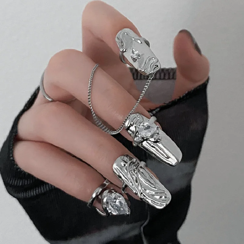

Ring Four-piece Combination Trendy Wear Nail Ring Nail Care Gods Finger Guard Niche Personality Nail Art Open Ring