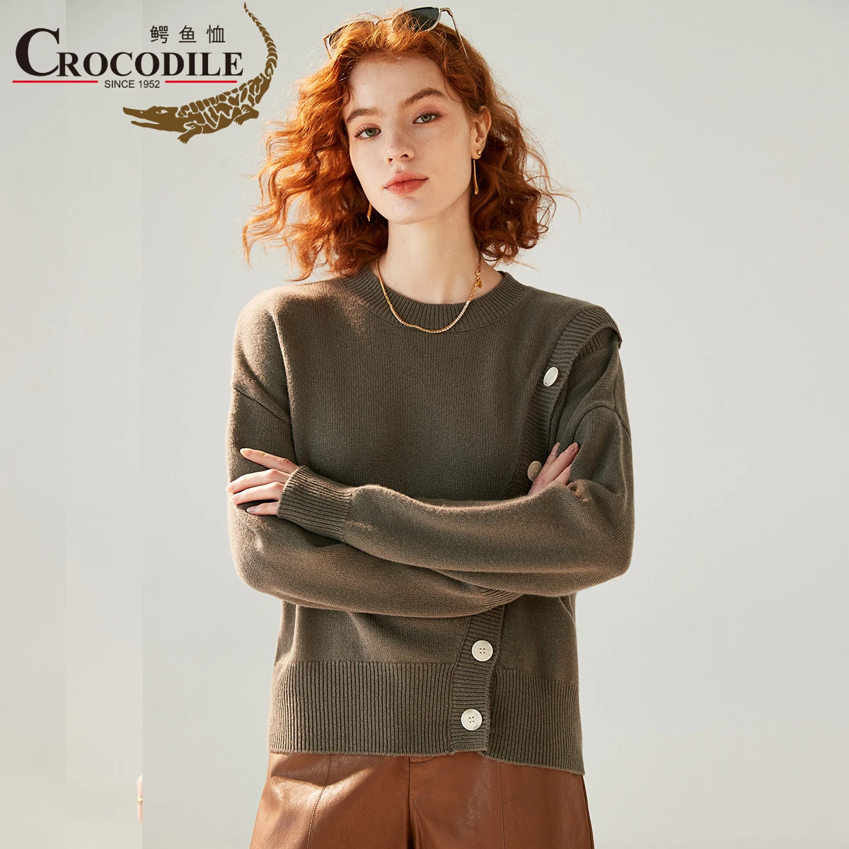 

Crocodile 2023 Winter Clearance Streetwear Single-breasted Knitted Femme Pullovers Sweater Grey Woolen Sweaters Long Sleeves Top