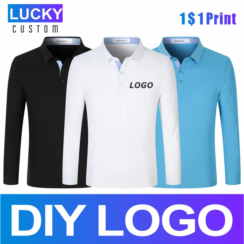 

Men's New Long Sleeve Polo Shirt High Quality Lapel Business Polo Shirt Custom Printed Embroidery Company Logo Solid Color Shirt