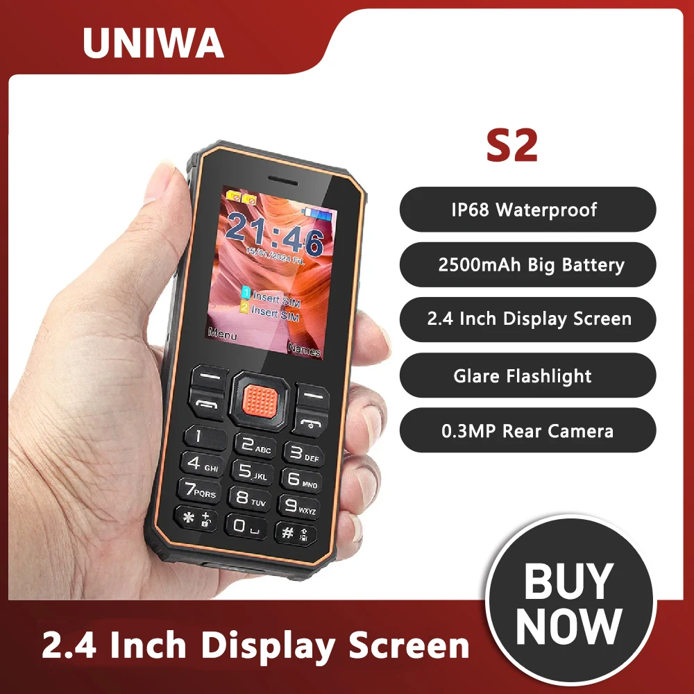 Фото Смартфон UNIWA S2 упрочненный, 2,4 дюйма, IP68, 2G, аккумулятор 2500 мАч №1