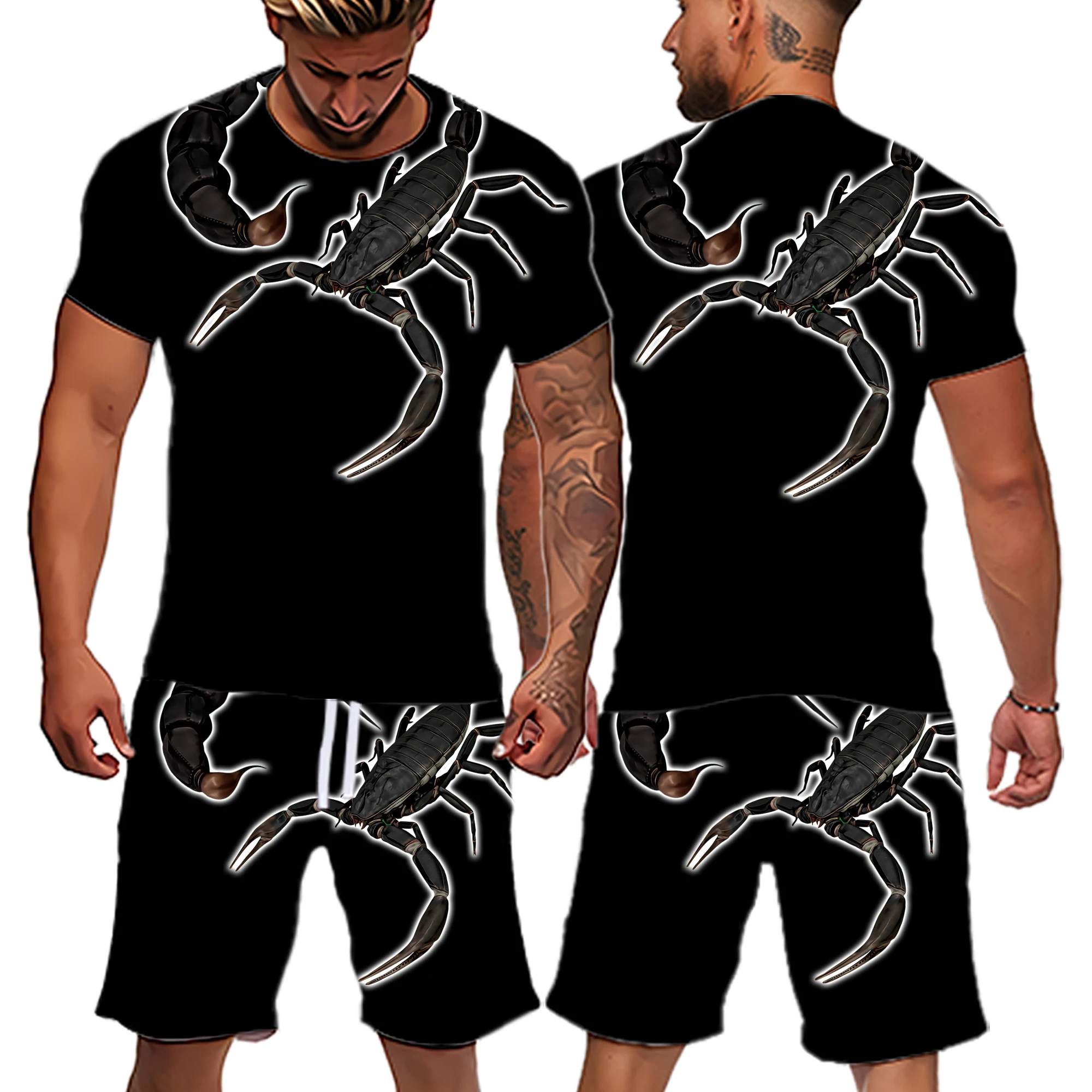 

3D Print Summer Popular Men's Scorpion Sets Tracksuits Casual Sportswear Short Sleeves T-shirt+Shorts Pants Suits Male Clothes