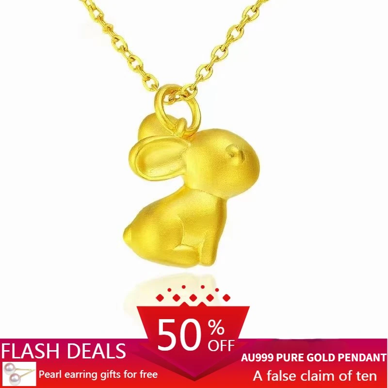 

AU999 Pure Gold Rabbit Pendant 18K Gold Necklace Lovely Pendant Gift for Daughter and Wife Cute Jewelry Pendentifs Gold-color