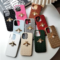 fashion luxury bee with pearl woven pattern female hard case for iphone 11 12 13 pro max 7 8 plus xr x xs se 2020 cover fundas