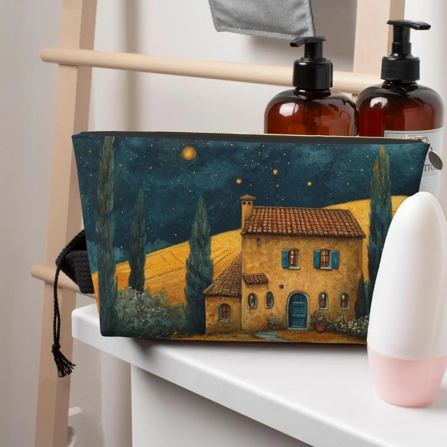 Косметичка полевой фермерский дом живопись луна косметичка дорожный органайзер