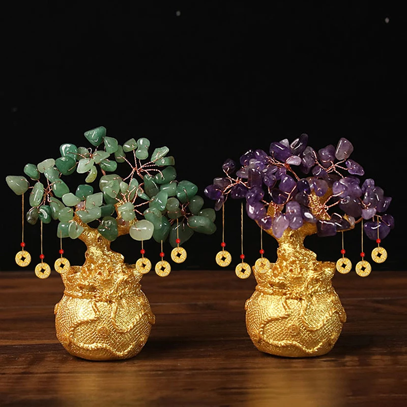 Счастливое дерево богатство желтое хрустальное натуральное денежное украшения