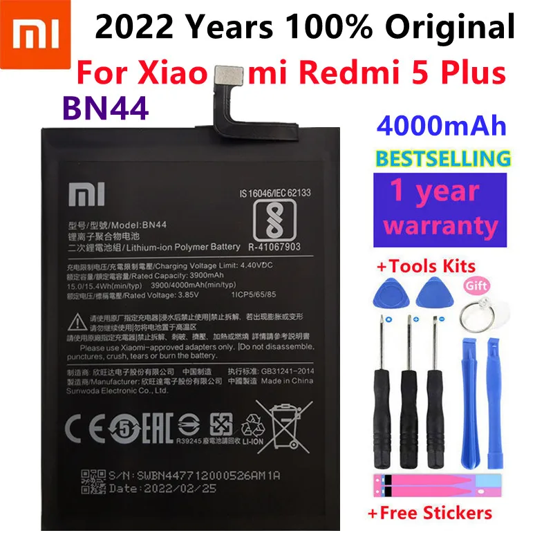 

2022 год, 100% оригинальный телефон BN44 для Xiaomi Redmi 5 Plus, сменный аккумулятор 4000 мАч с бесплатными инструментами