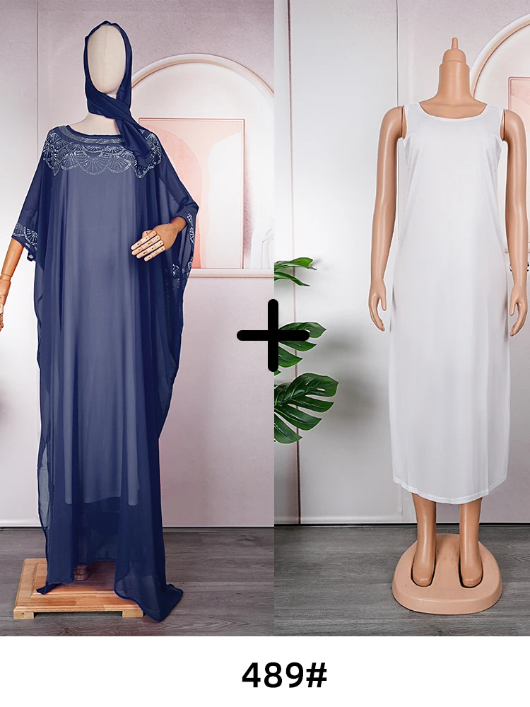 

Abaya Dubai Kaftan Muslim Hijab Dress Elegant African Women Chiffon Boubou Robe Caftan Islam Clothing with Inner and Headscarf