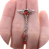 1 6x10mm bar red zircon heart belly button piercing tassel earrings wing chain dangle navel rings belly piercing nombril jewelry