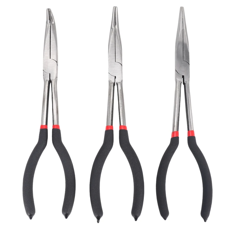 

3X 11 дюймов очень длинноносые плоскогубцы прямые человеческие волосы для наращивания, набор & с изогнутым кончиком механик сжимающей руки ин...