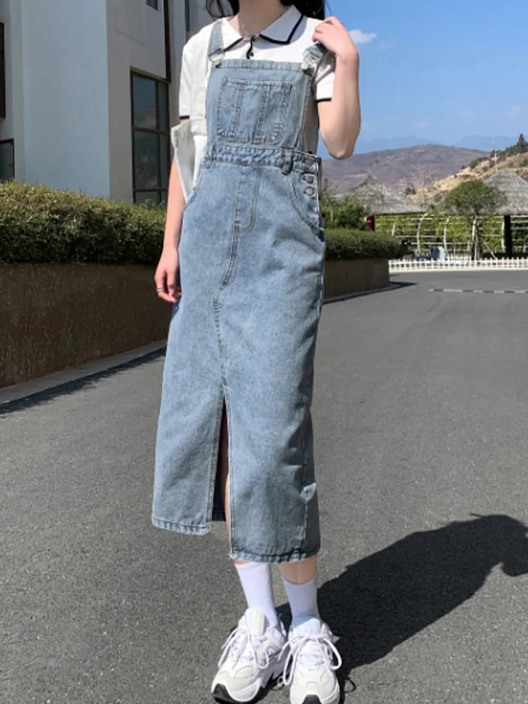 

Casual denim dress 2022 spring and summer new denim suspender skirt loose one step hip dress Korean fashion women's clothing