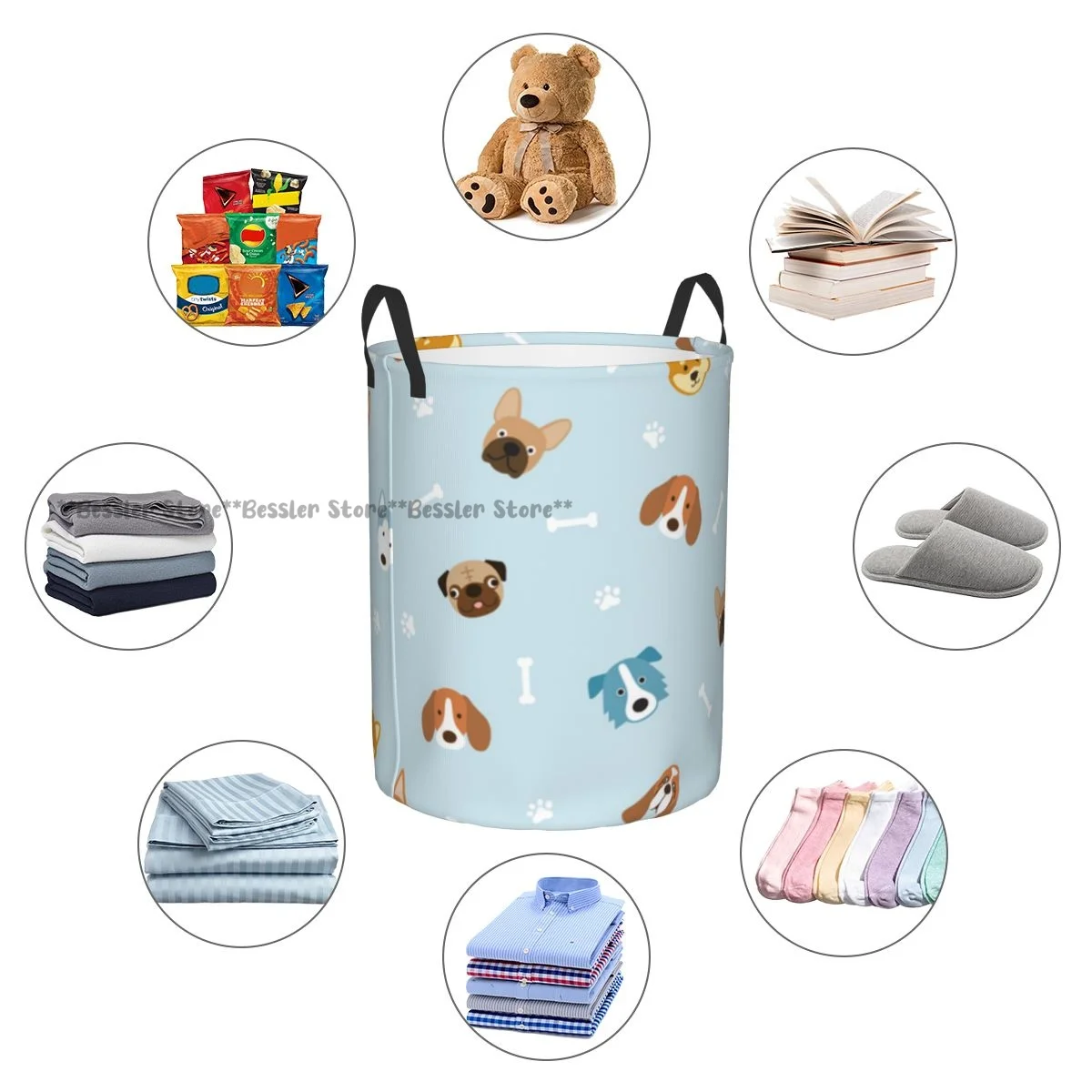 Корзина для белья порода собак след головы и кости круглая корзина хранения