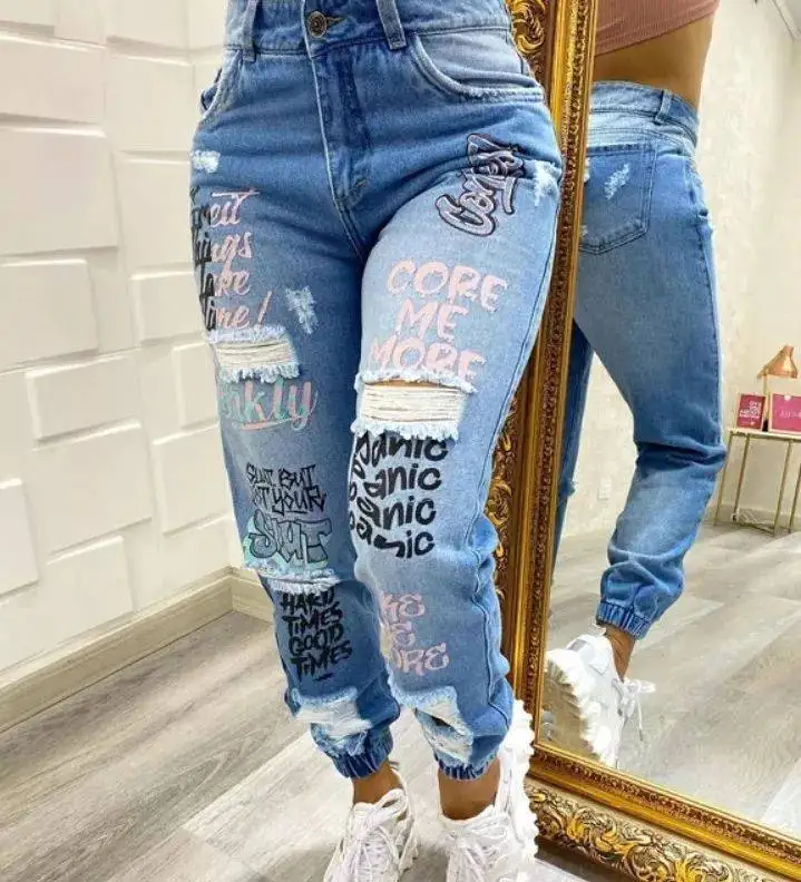 

Женские джинсовые брюки с косым карманом, на пуговицах