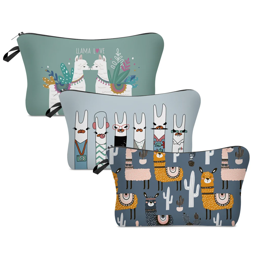 

Женская портативная косметичка с принтом альпака, сумка для мытья, дорожный органайзер для хранения туалетных принадлежностей на молнии, Ж...