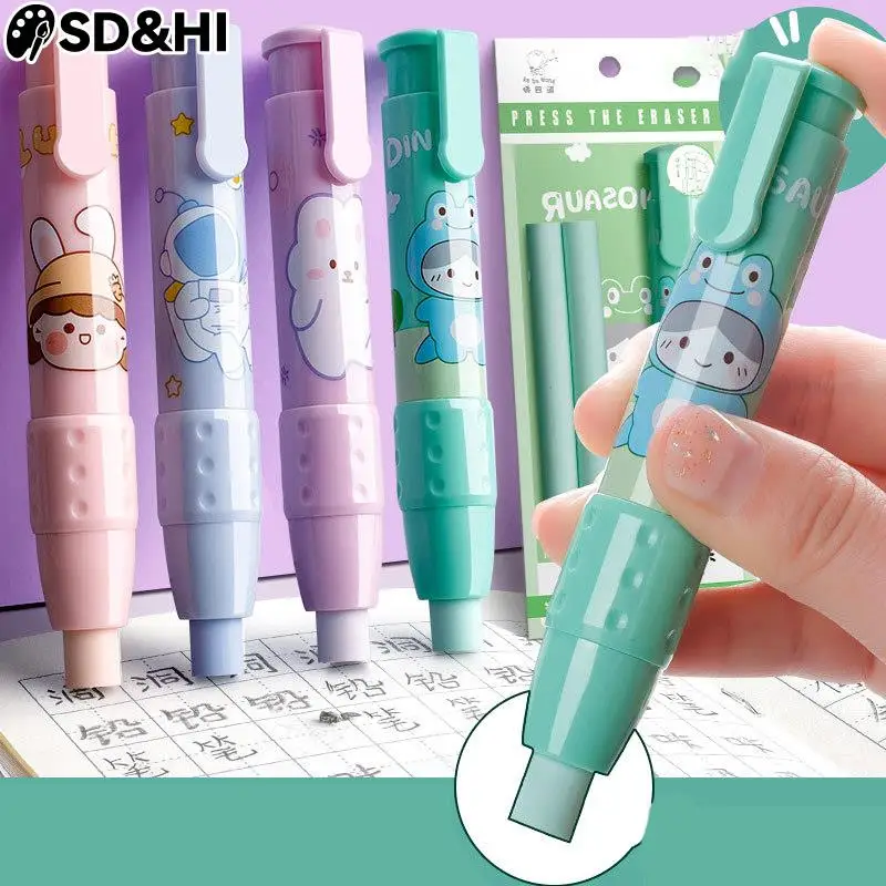 

Erasers Pen Retractable Press Pencil Rubber Correction Supplies School Stationery Erasers For Kids Soft Art Eraser Pen Cute