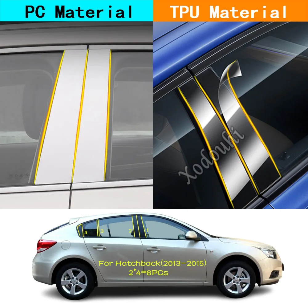 

Car TPU/Glossy Mirror Pillar Post Cover Door Trim Window Molding Decorative Sticker For Chevrolet Cruze Hatchback 2013 2014 2015