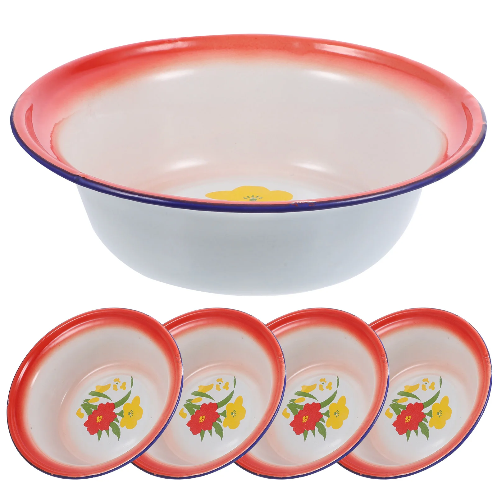 

5pcs Enamel Vintage Dinner Bowls Household Bowl Salad Mixing Bowl for Ramen Soup Noodle