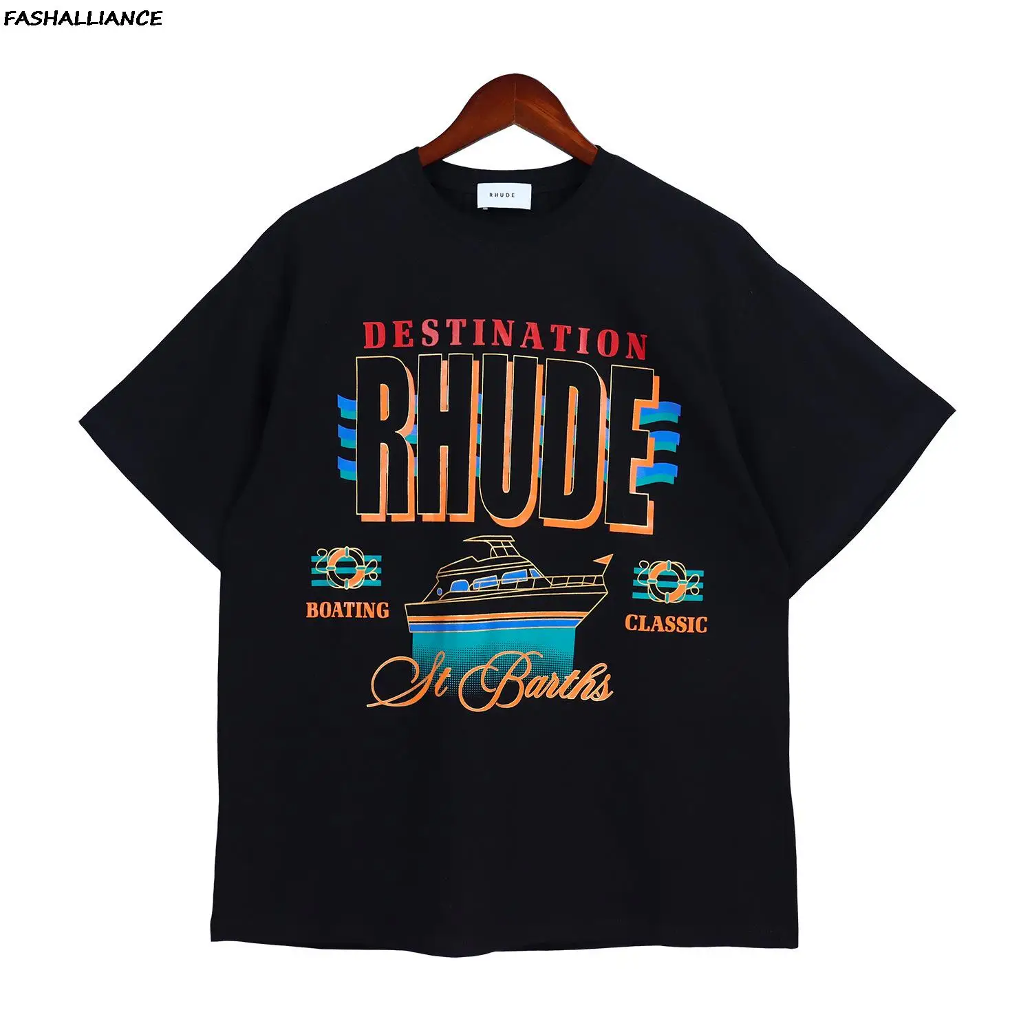 

RHUDE 2023ss Motorsport Letter Printing Classic Top Tee Black Women Men's Casual Oversized T Shirt cotton hotel 6