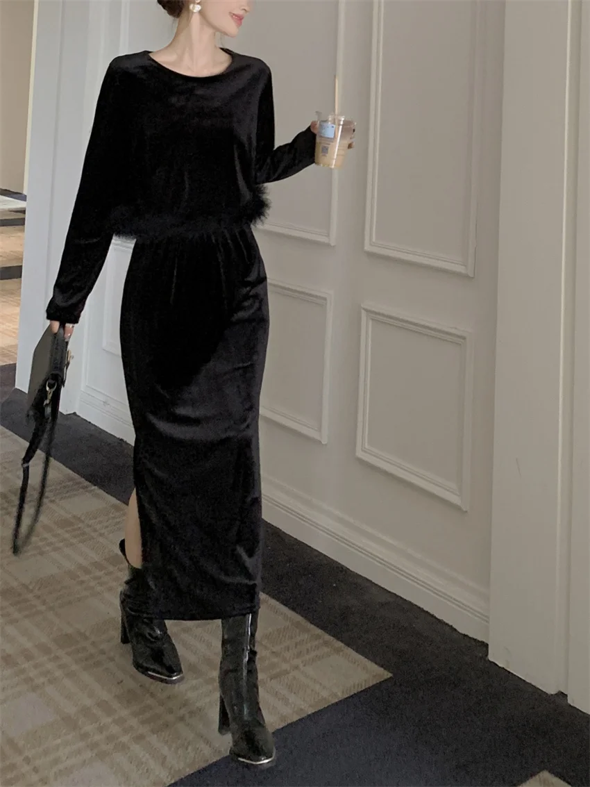 Женские офисные костюмы PLAMTEE черного цвета женские шикарные бархатные