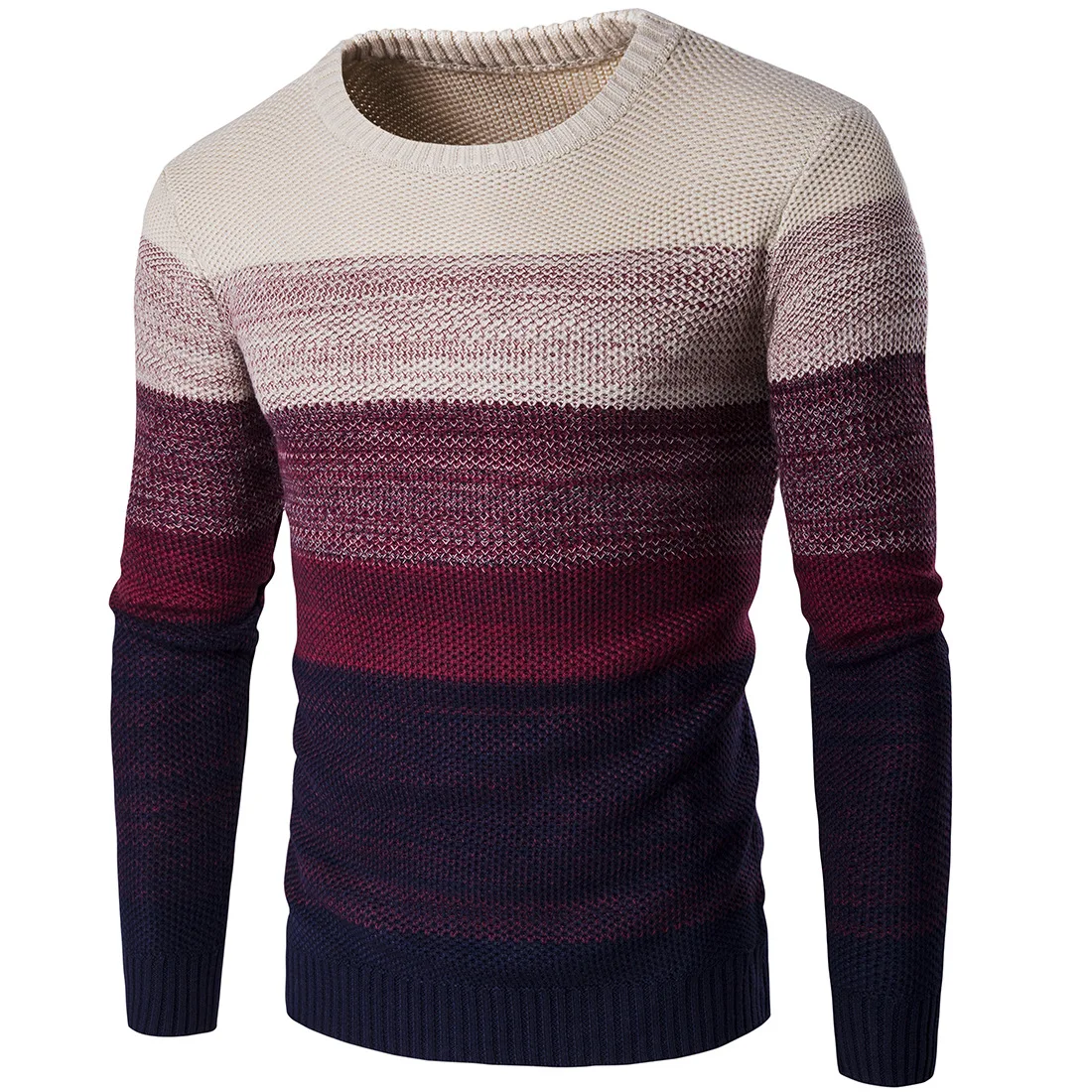 Long Sleeve Sweater Man Style Slim Knitted  Round Neck  Sweaters Men