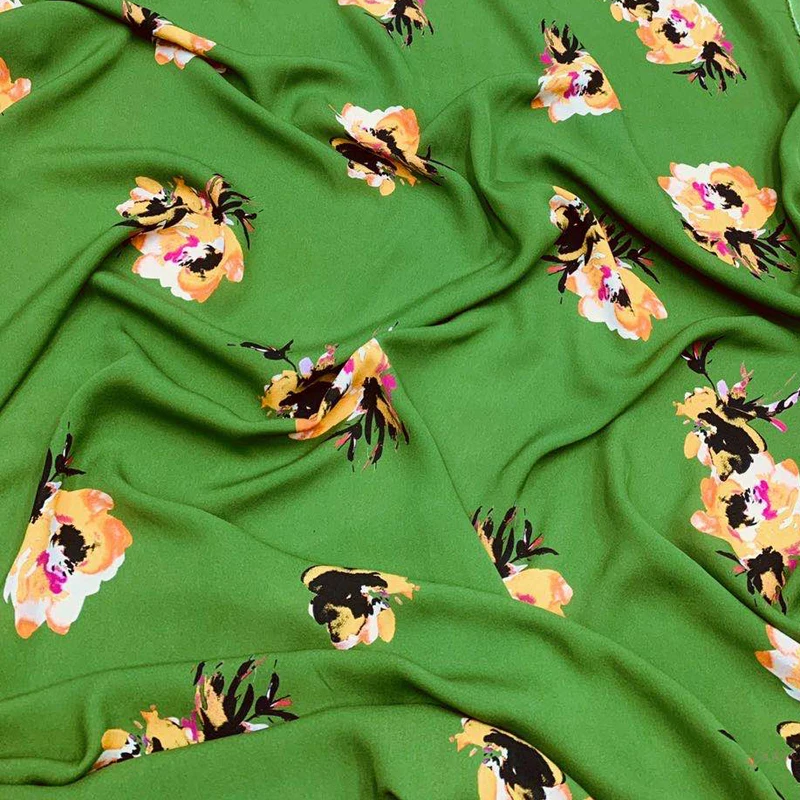 

Зеленая Шелковая крепированная ткань 140 см шириной 19 мм с цветочным принтом для летнего платья, рубашки, костюма чонсам, брюк G040