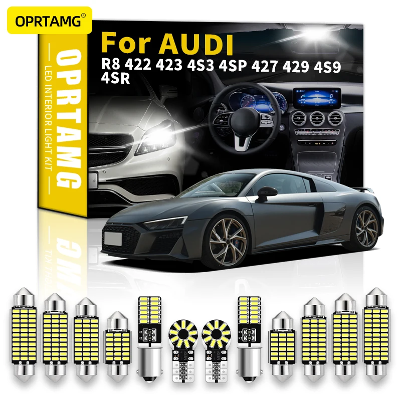 

OPRTAMG Canbus For AUDI R8 422 423 4S3 4SP 427 429 4S9 4SR 2015 2016 Vehicle LED Interior Light kit License Plate Lamp Bulbs