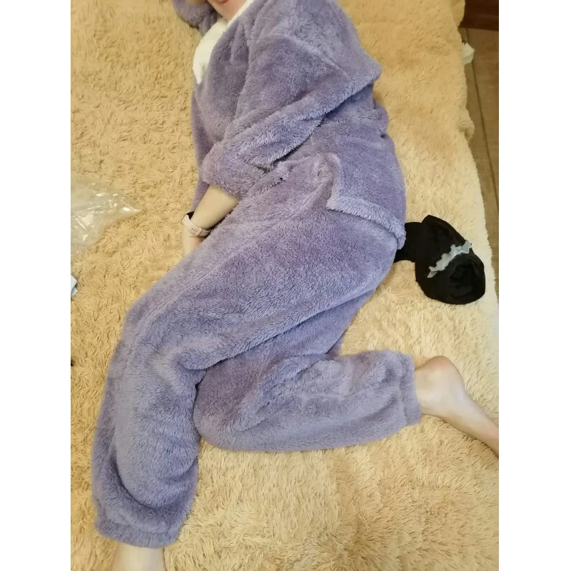 Thick Women Winter Pajama 2 Pieces Set Long Sleeve Warm Lady Turn Down Collar Soft Sleepwear Homesuit Pyjama For Female 2023