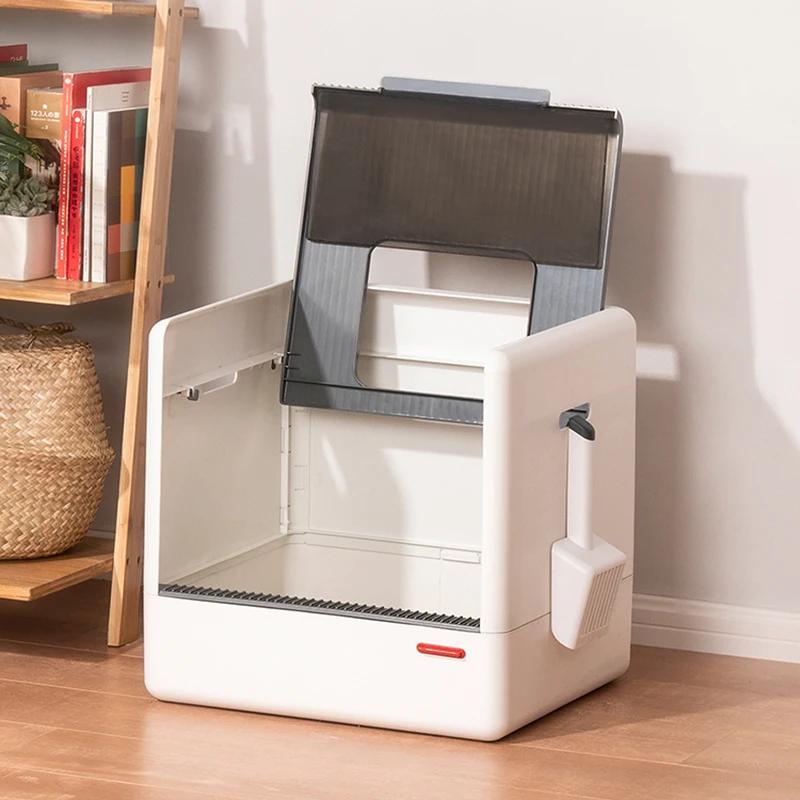

Sieve Large Litter Box Cat Semi Top Entry Built In Foldable Cat Litter Box Enclosure Plastic Kuweta Dla Kota Furniture OC50MP