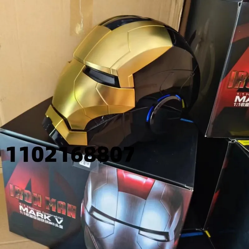

Светящаяся маска-шлем Marvel Mk5 Железный человек, голосовое управление, открытие и закрытие, китайский, английский, сборная игрушка на Рождество