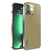 metal frame carbon fiber lines gold case for iphone 13 pro 13pro max carbon fiber case with protective metal camera cover lens