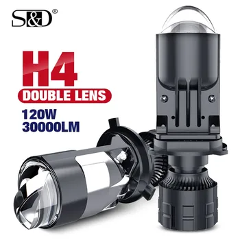 S&D 2Pcs Auto Lamp Mini Lens LED H4 Bulbs Headlight for Cars High Beam Low Beam Projector Turbo Fan 6000k White Color Lighting 1