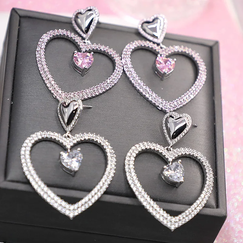 

Jewelry fashion new heart-to-heart female earrings European and American handmade inlaid zircon cute peach heart earrings