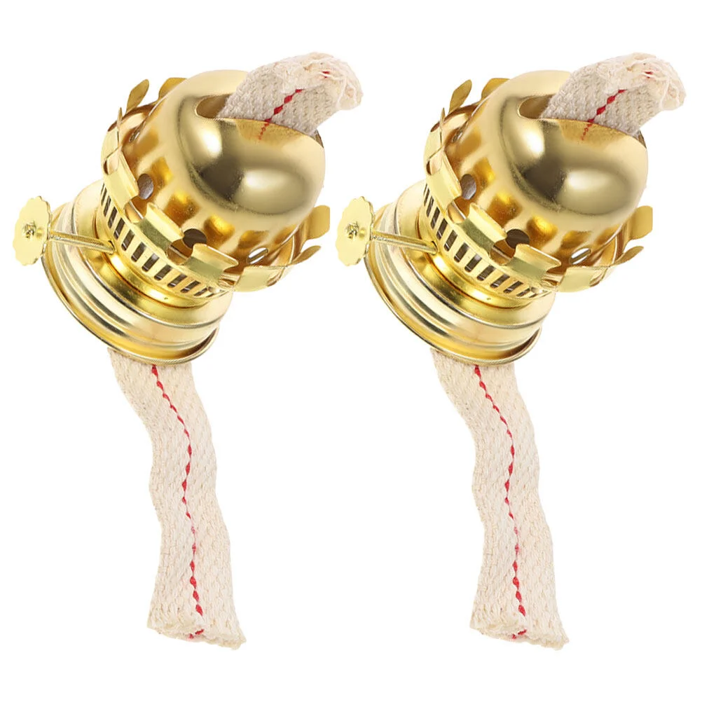 

2 Pcs Campfire Oil Lamp Wick Vintage Accessories Retro Kerosene Burner Holder Glass Metal