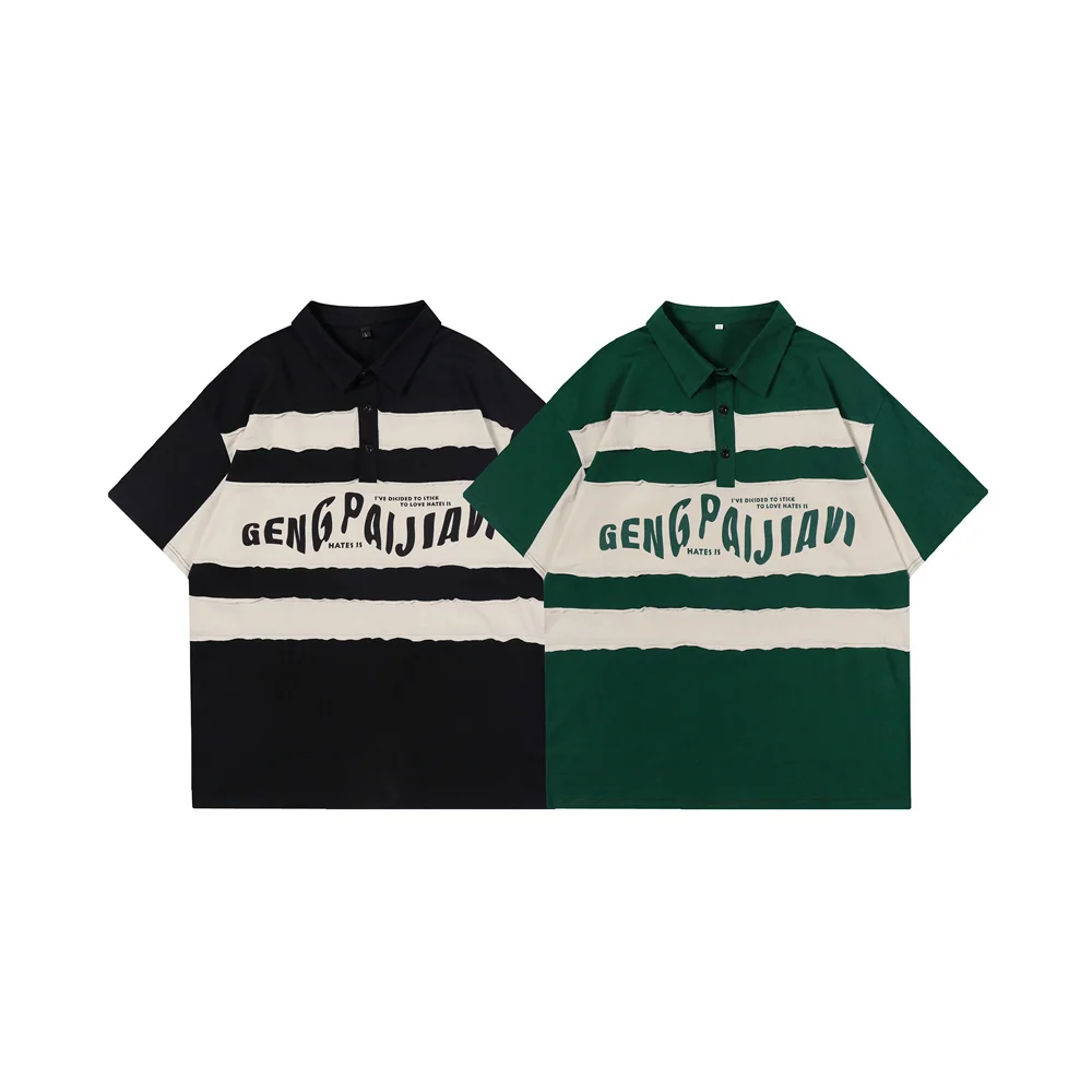 

Japanese stitching striped short-sleeved POLO shirt men's and women's summer new tide brand oversize T-shirt top tide