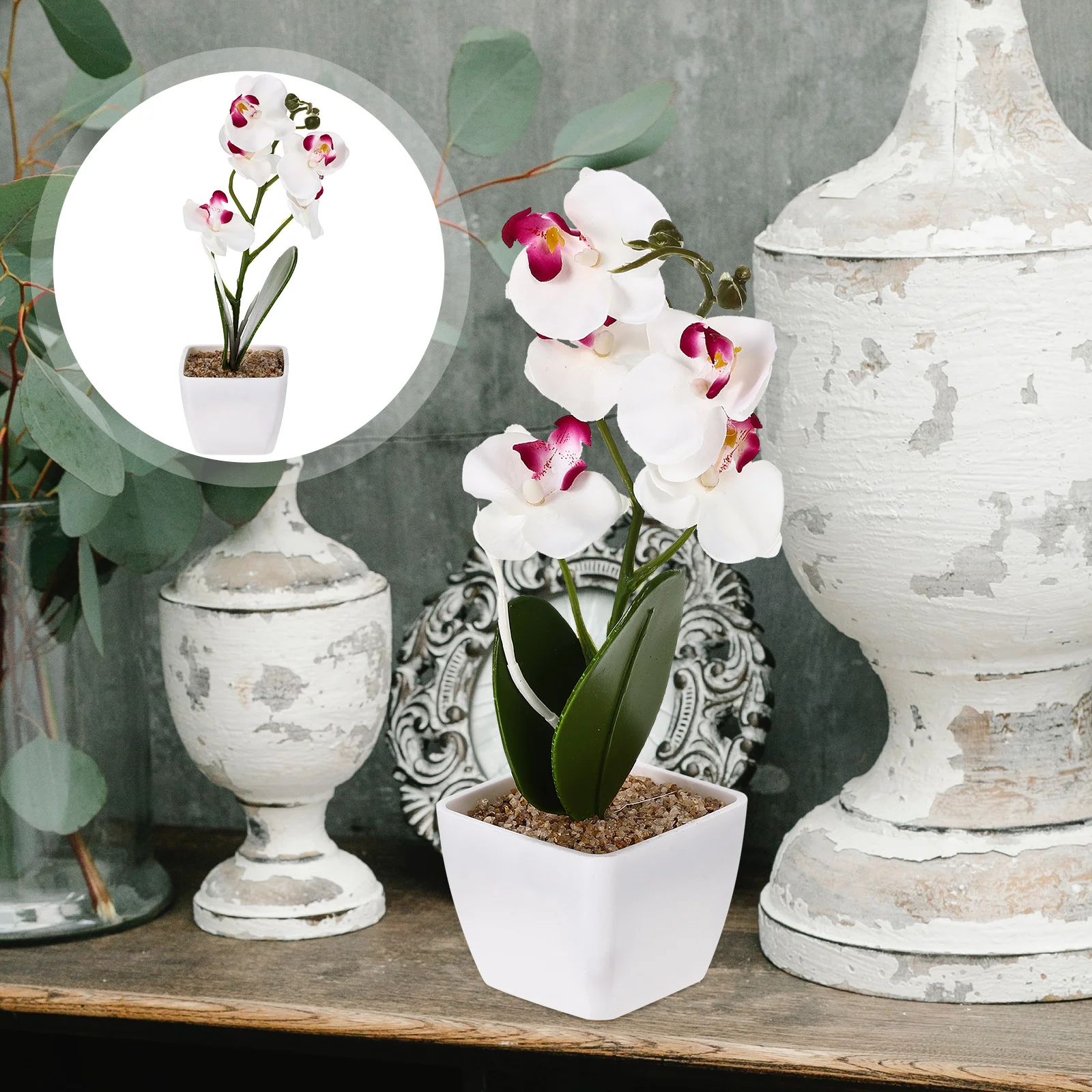 

Orchid Artificial Potted Flowers Flower Plate Phalaenopsis Faux Fake Bonsai Plantsashimi Decoration Sushi Silk Vase