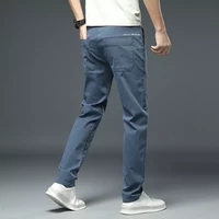 mens stretch slim casual pants letter embroidery fashion trousers male black lake blue light gray 2021 autumn new classic style