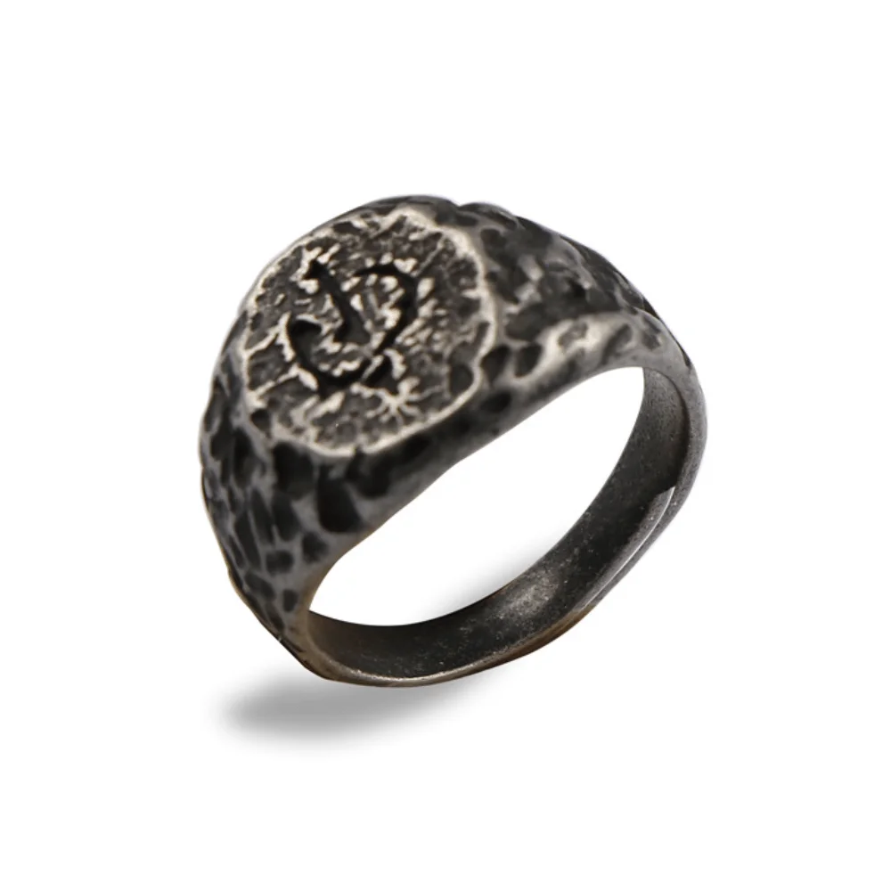 Кольца с печатками из нержавеющей стали Anqitue серебряного цвета с гравировкой Мужские кольца с грубым куполом гравийного карьера Панк-байкерские украшения Готические аксессуары Подарки