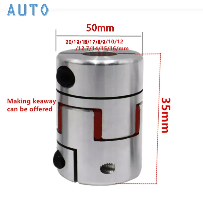 CNC D35L50 3Jaw Servo Motor Couplers Flexible Star Spider Plum Elastic Shaft Coupling with Dia 8mm to 20mm for Engraving Machine