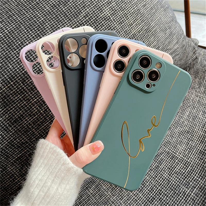 

Ottwn Candy Color Plating Love Letter Couples Phone Case For iPhone 12 11 13 Pro Max X XR XS Max 7 8 Plus SE Soft TPU Back Cover
