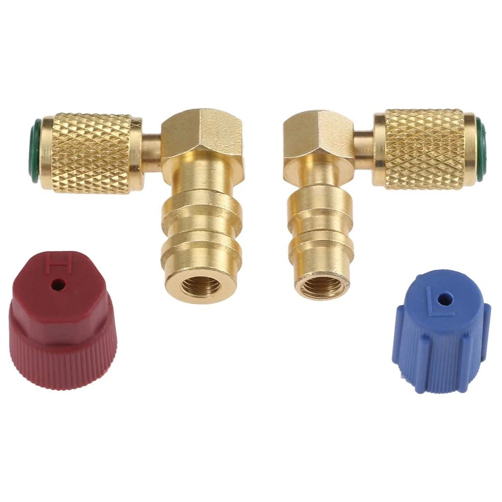 

R12 to R134 a High/Low AC Fitting Port Retrofit Conversion Adapter Quick Coupler Valve A/C 90 degree Fitting