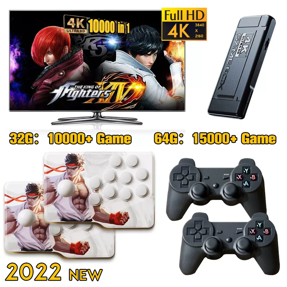 

4K 15000 Games Video Game Console 2.4G Double Wireless Controller Game Stick 64 32GB Retro Games for PS1/GBA Boy Christmas Gift