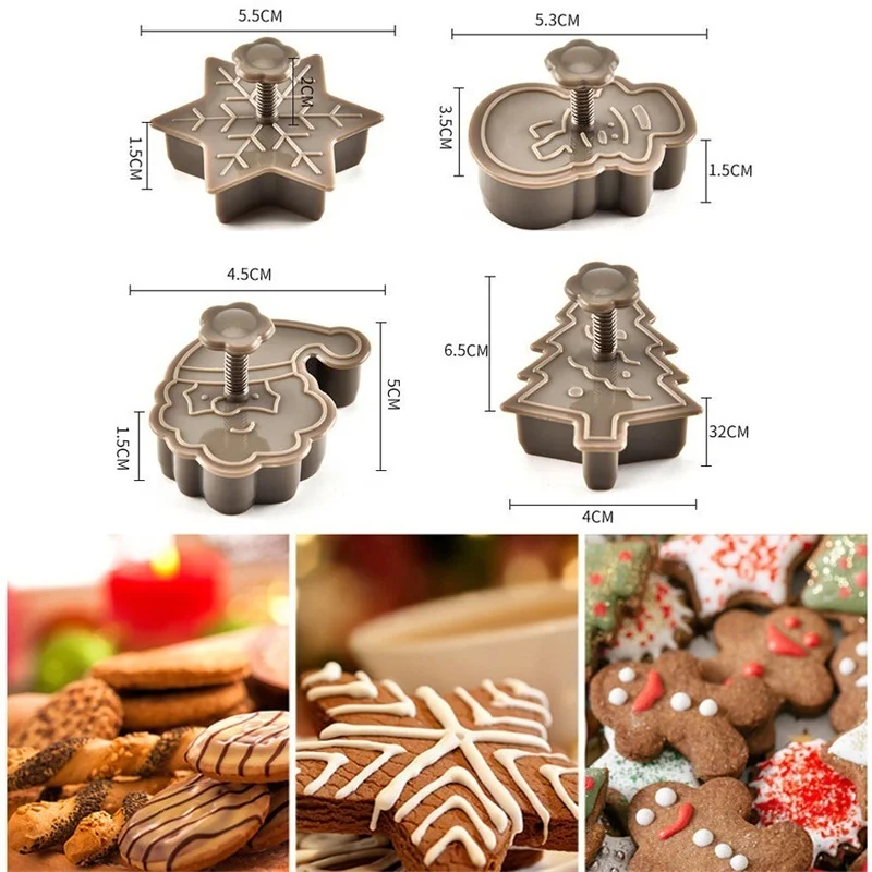 

Plastic Christmas Cookie Baking Moulds Biscuit Cutter(Snowman/Snowflake/Christmas Tree/Santa Claus Pattern Baking Molds)